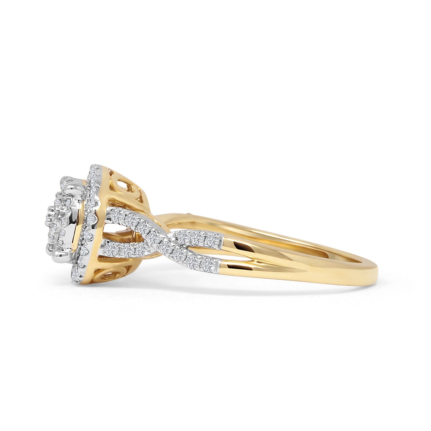 Diamond Halo Ring Twisted Infinity Shank 14K Yellow Gold 0.34ct Wholesale