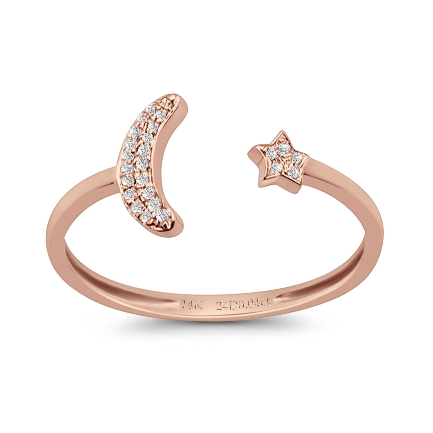 Moon & Star 9mm Celestial Open Ring Natural Diamond 14K Rose Gold Wholesale