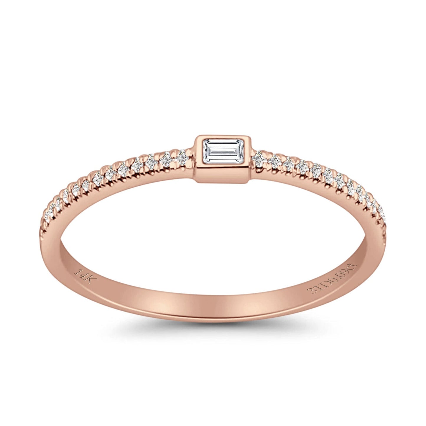 Baguette 2.5mm Stackable Band Round Natural Diamond Ring 14K Rose Gold Wholesale