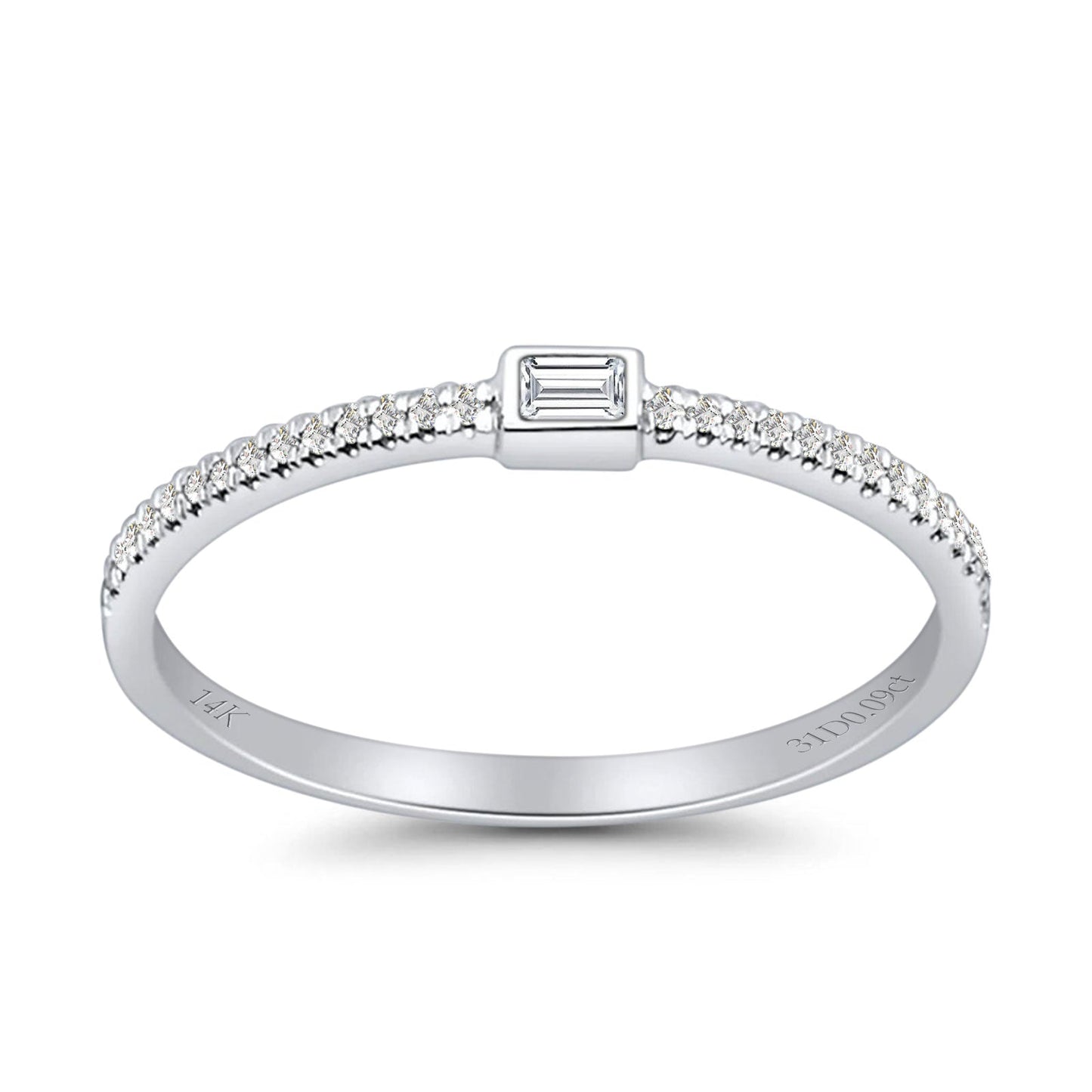 Baguette 2.5mm Stackable Band Round Natural Diamond Ring 14K White Gold Wholesale