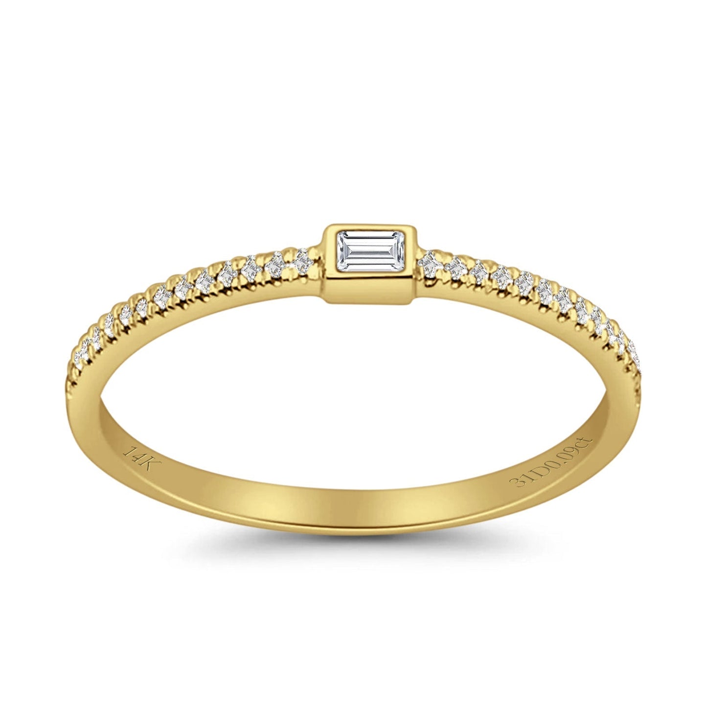 Baguette 2.5mm Stackable Band Round Natural Diamond Ring 14K Yellow Gold Wholesale