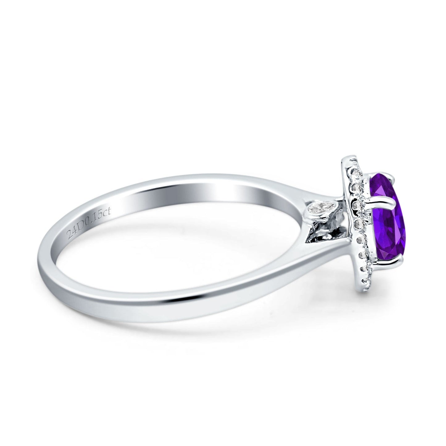 Oval Natural Purple Amethyst Halo Natural Diamond Solitaire Ring 14K White Gold Wholesale