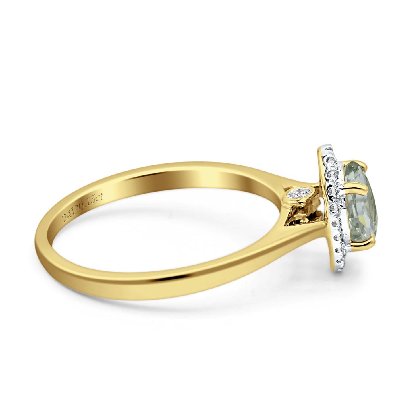 Oval Natural Green Amethyst Halo Natural Diamond Solitaire Ring 14K Yellow Gold Wholesale