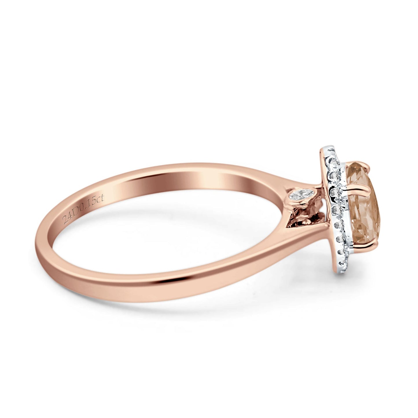 Oval Natural Morganite Halo Natural Diamond Solitaire Ring 14K Rose Gold Wholesale