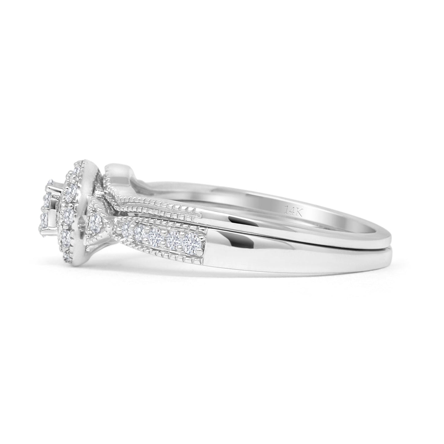 Cluster Diamond Ring 0.23ct Round Shaped Two Piece Natural 14K White Gold Wholesale