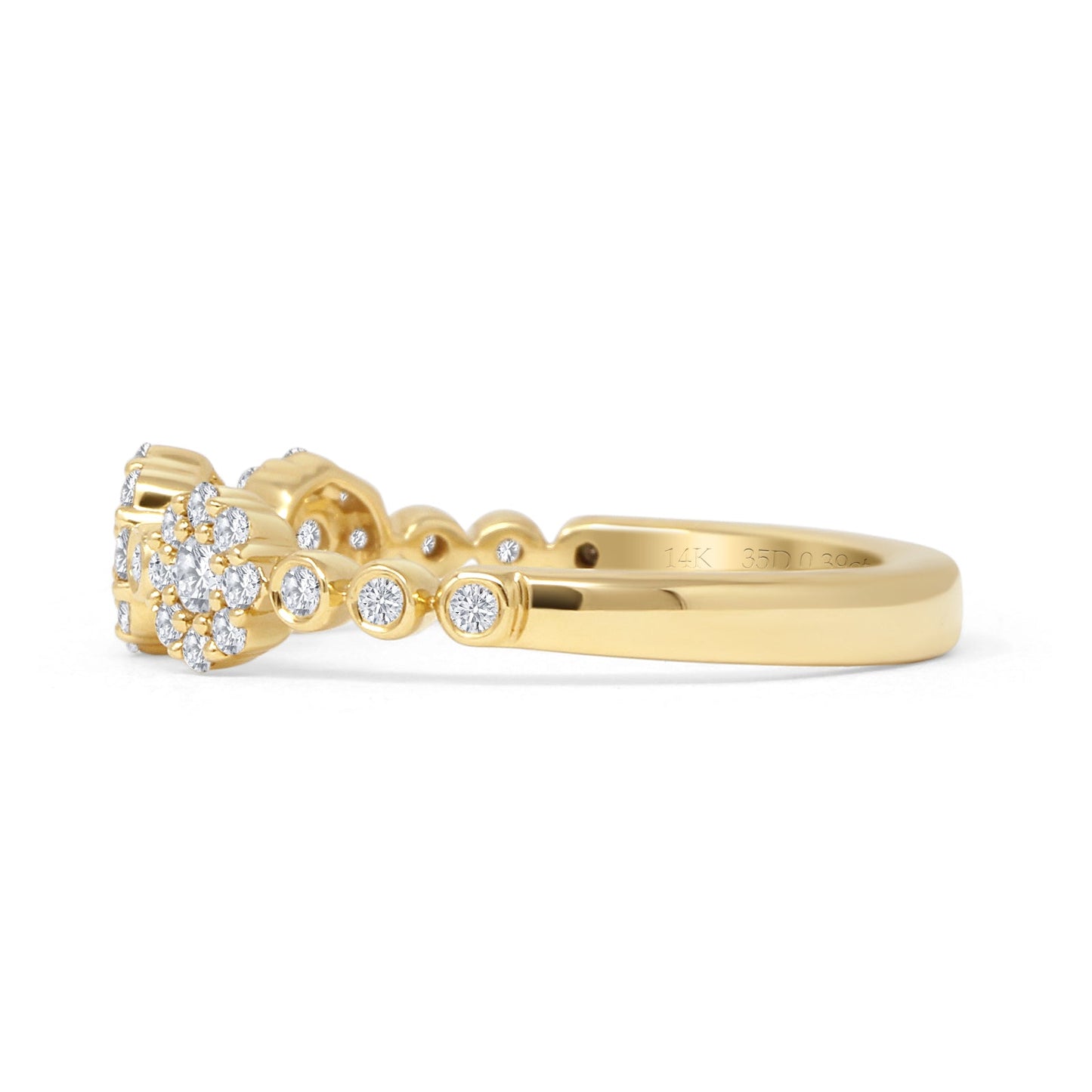 Three Flower 0.39ct Diamond Halo Ring Eternity Stackable 14K Yellow Gold Wholesale