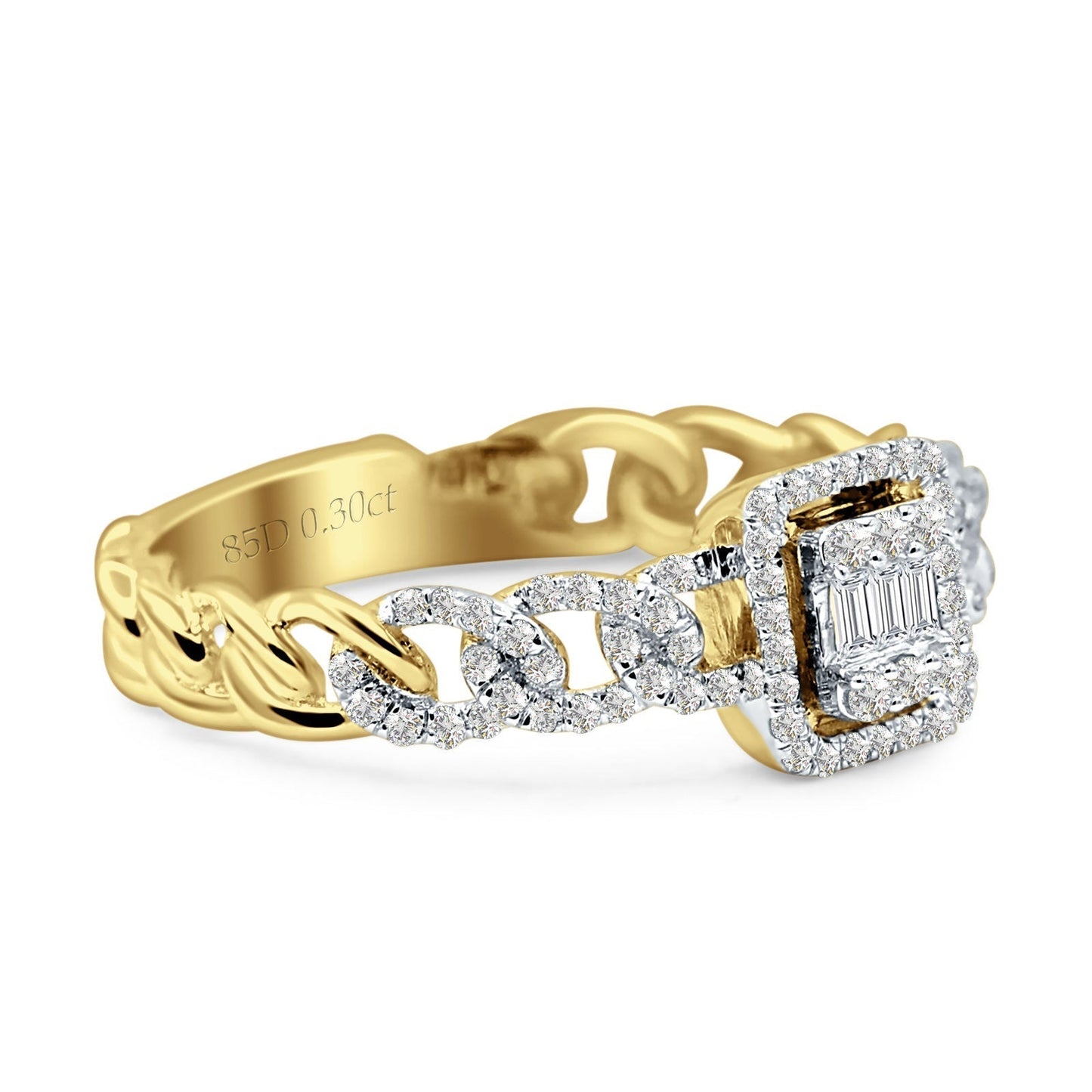 Cushion Cut 7mm Round & Baguette Natural Diamond Twisted Ring 14K Yellow Gold Wholesale