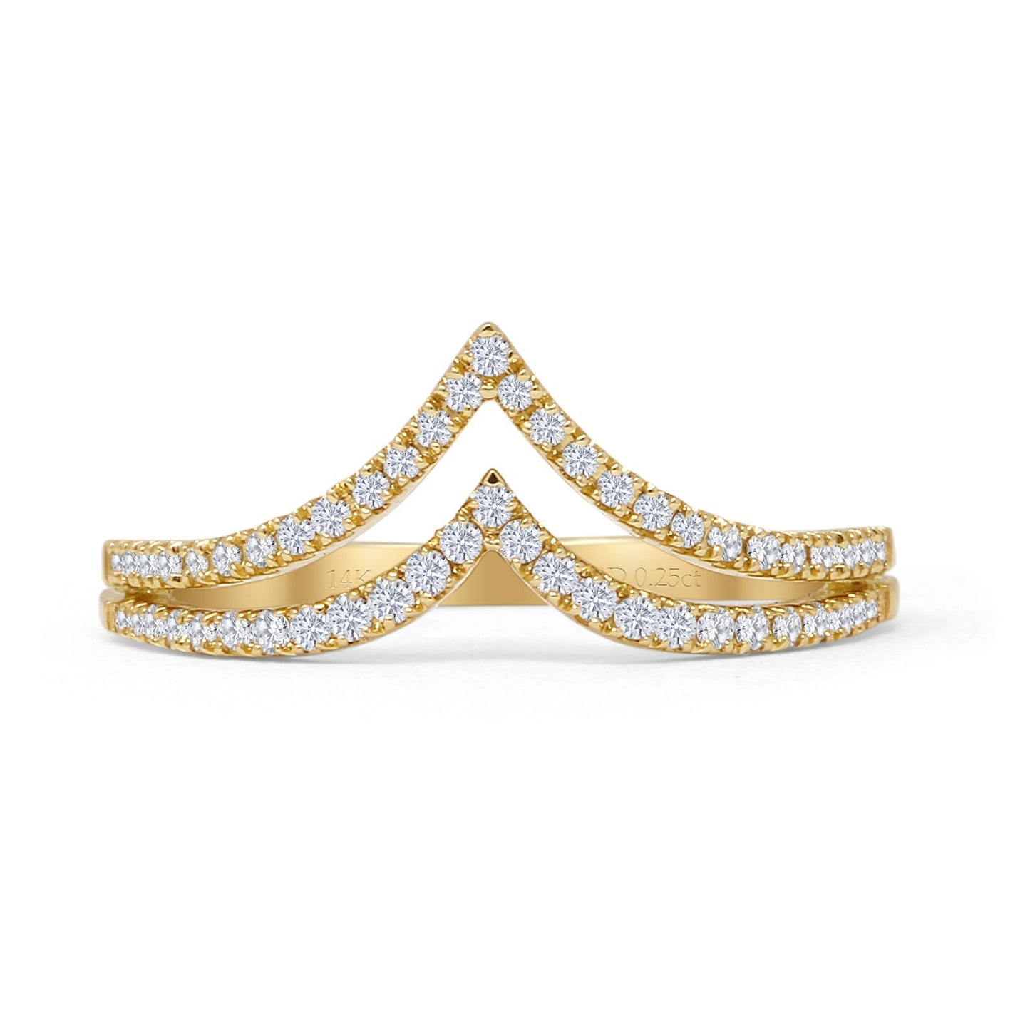 Half Eternity Double Line Chevron 0.25ct Natural Diamond Ring 14K Yellow Gold Wholesale