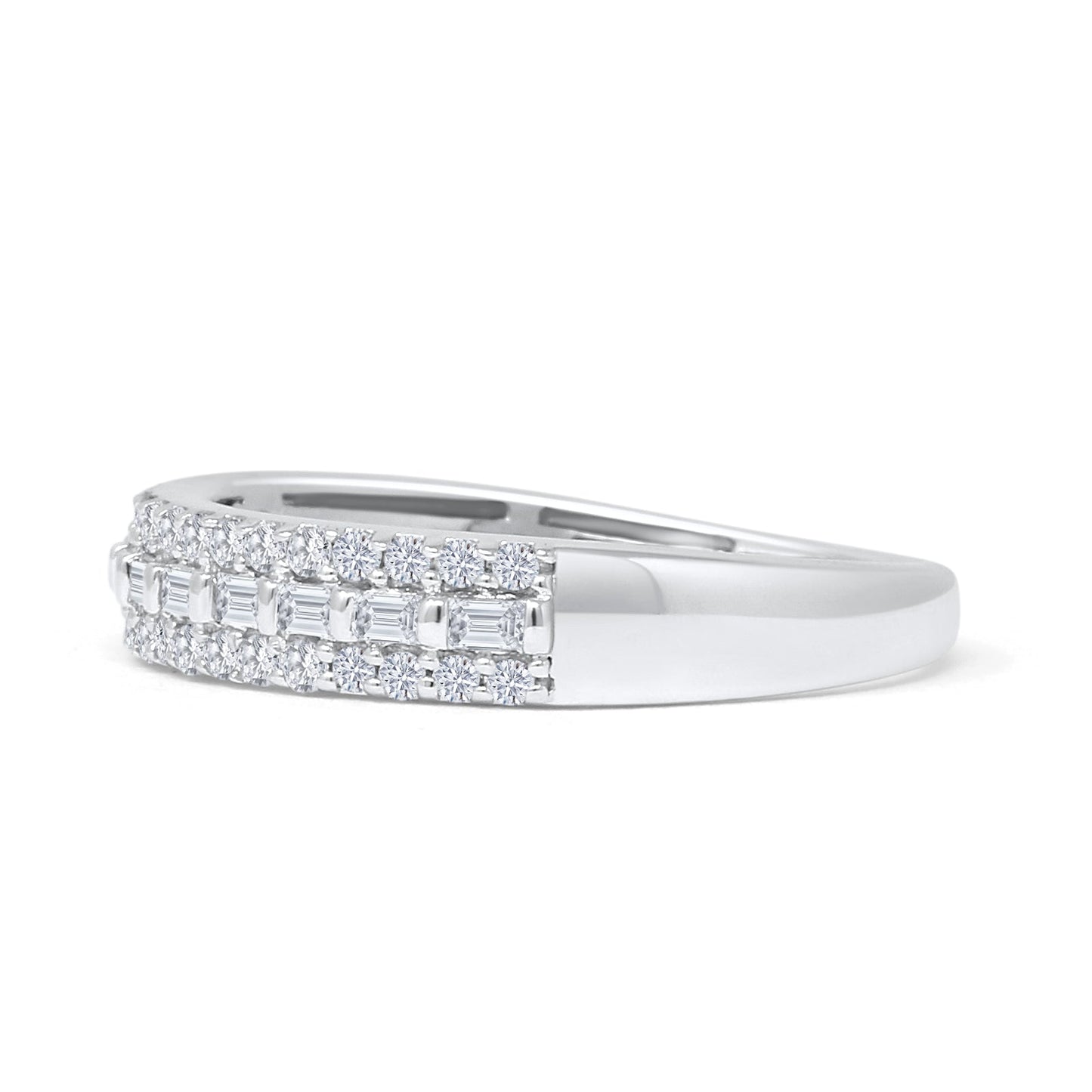 Three Row 0.38ct Diamond Half Eternity Ring 14K White Gold Wholesale