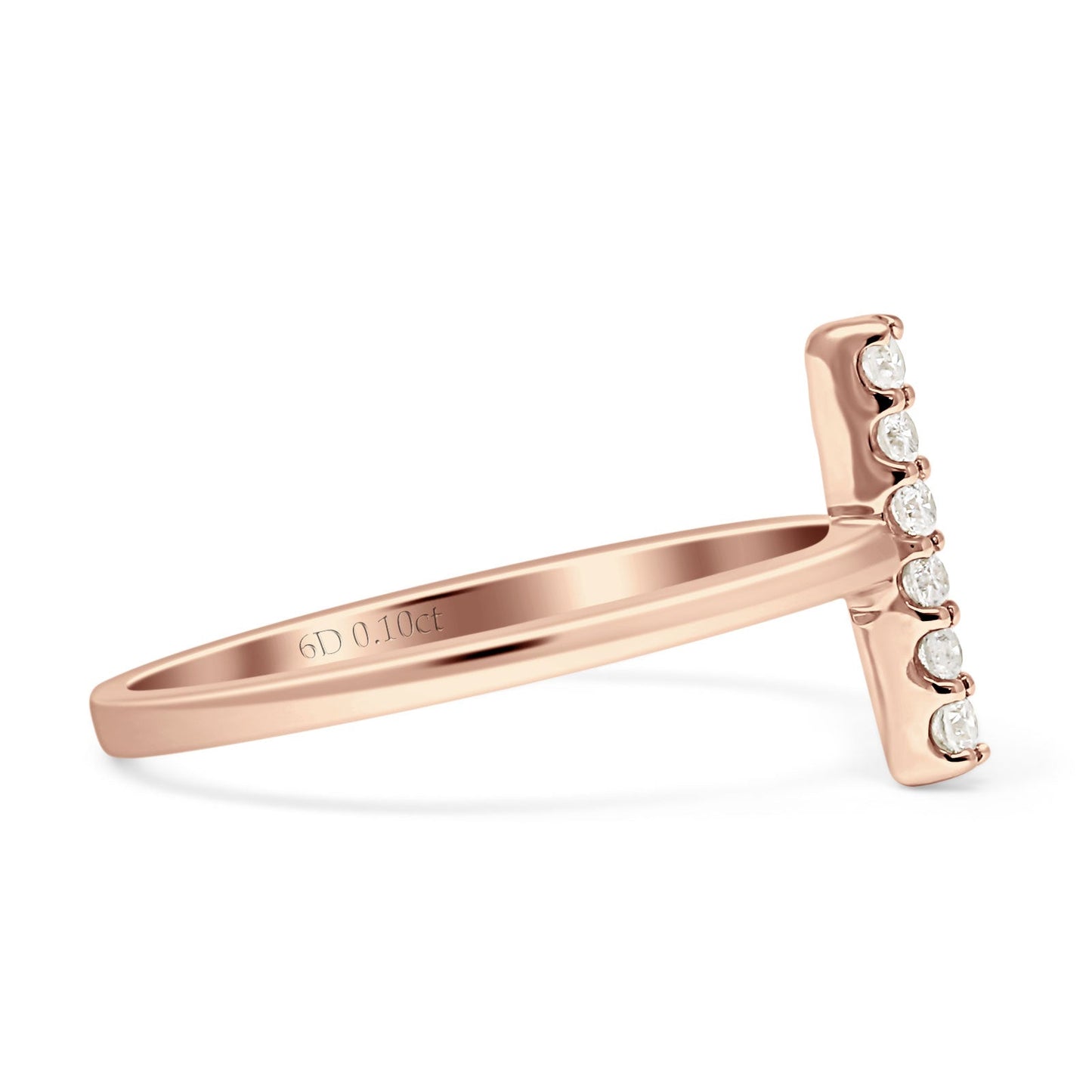 Minimal Cluster Line Bar Diamond Wedding Ring 14K Rose Gold 0.10ct Wholesale