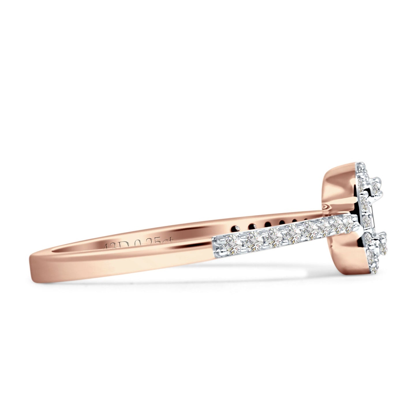 Halo Diamond Baguette Ring Round 14K Rose Gold 0.25ct Wholesale