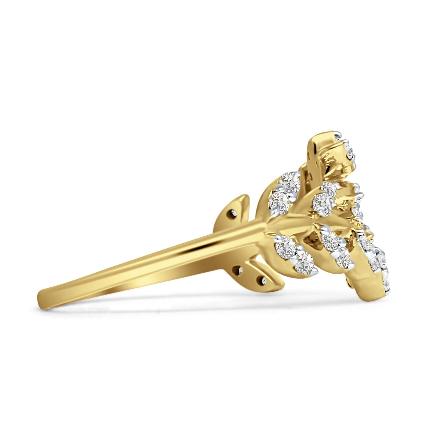 Diamond Leaf Ring Statement Band 14K Yellow Gold 0.26ct Wholesale