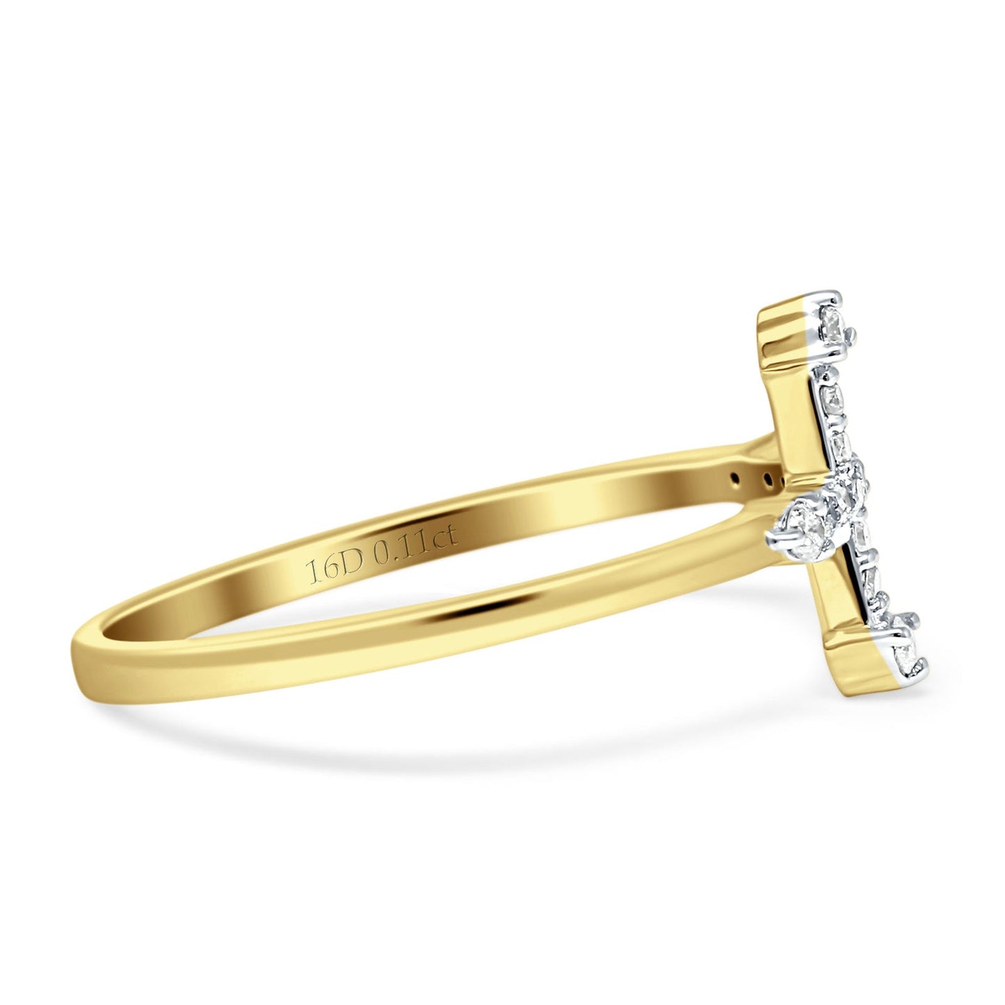 Diamond Cross Ring Sideways Statement 14K Yellow Gold 0.11ct Wholesale