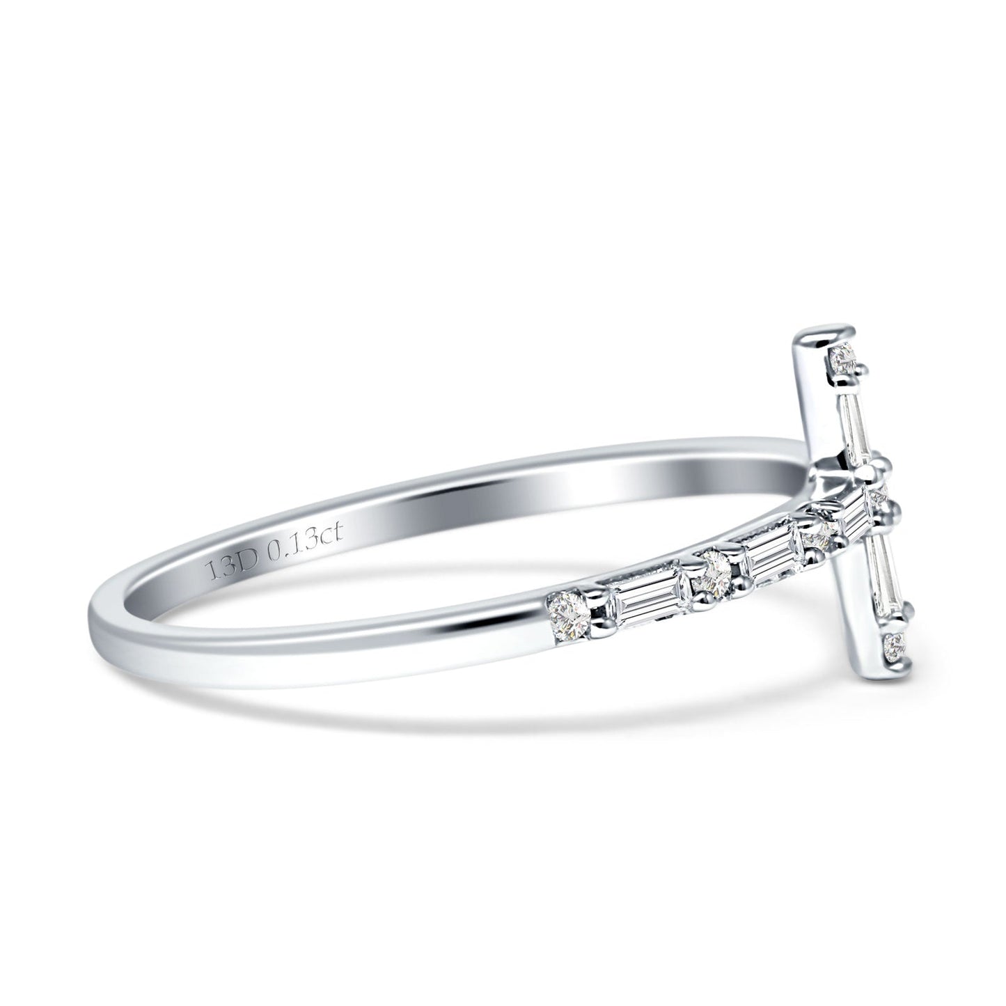 Diamond Cross Ring Round And Baguette Statement 14K White Gold 0.13ct Wholesale