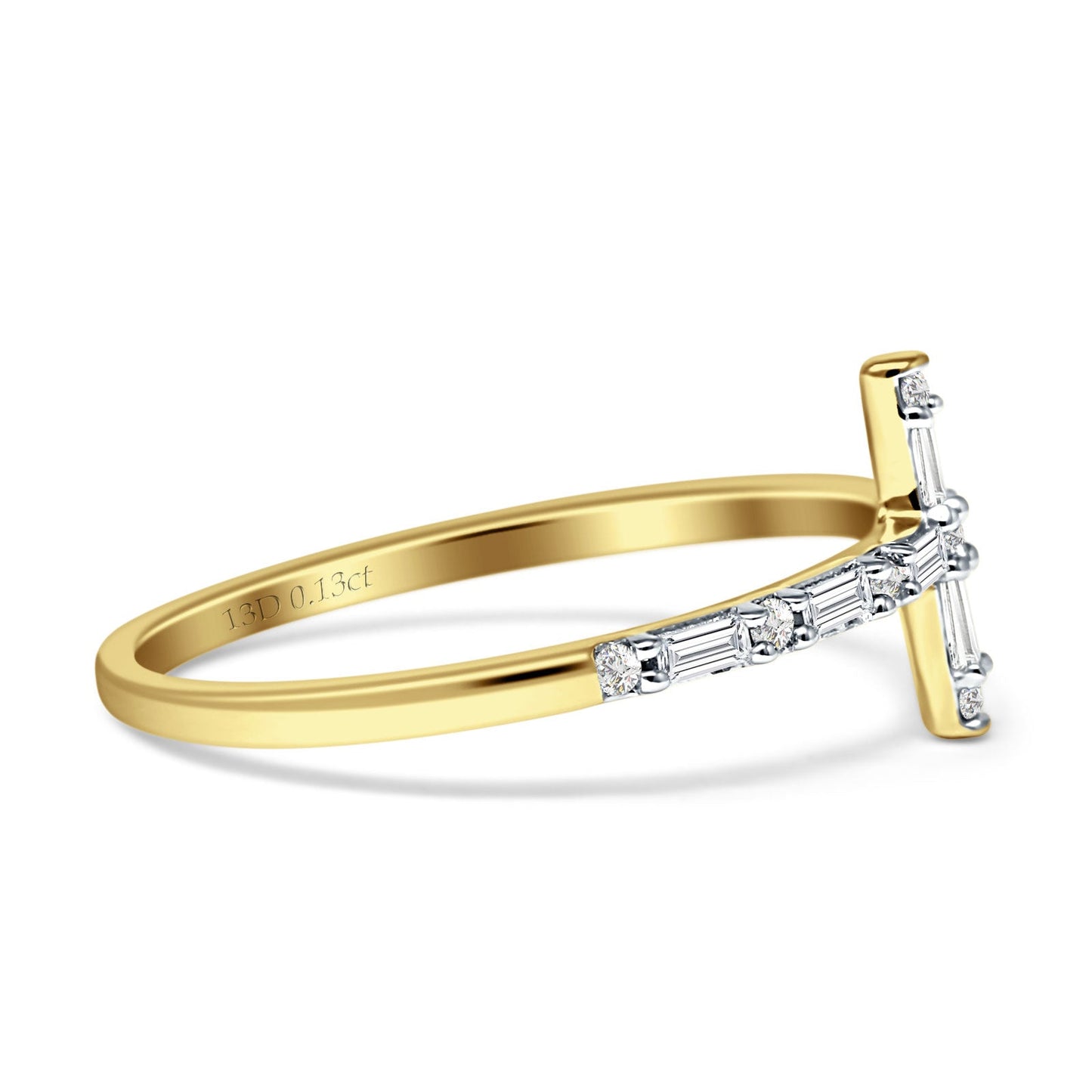 Diamond Cross Ring Round And Baguette Statement 14K Yellow Gold 0.13ct Wholesale