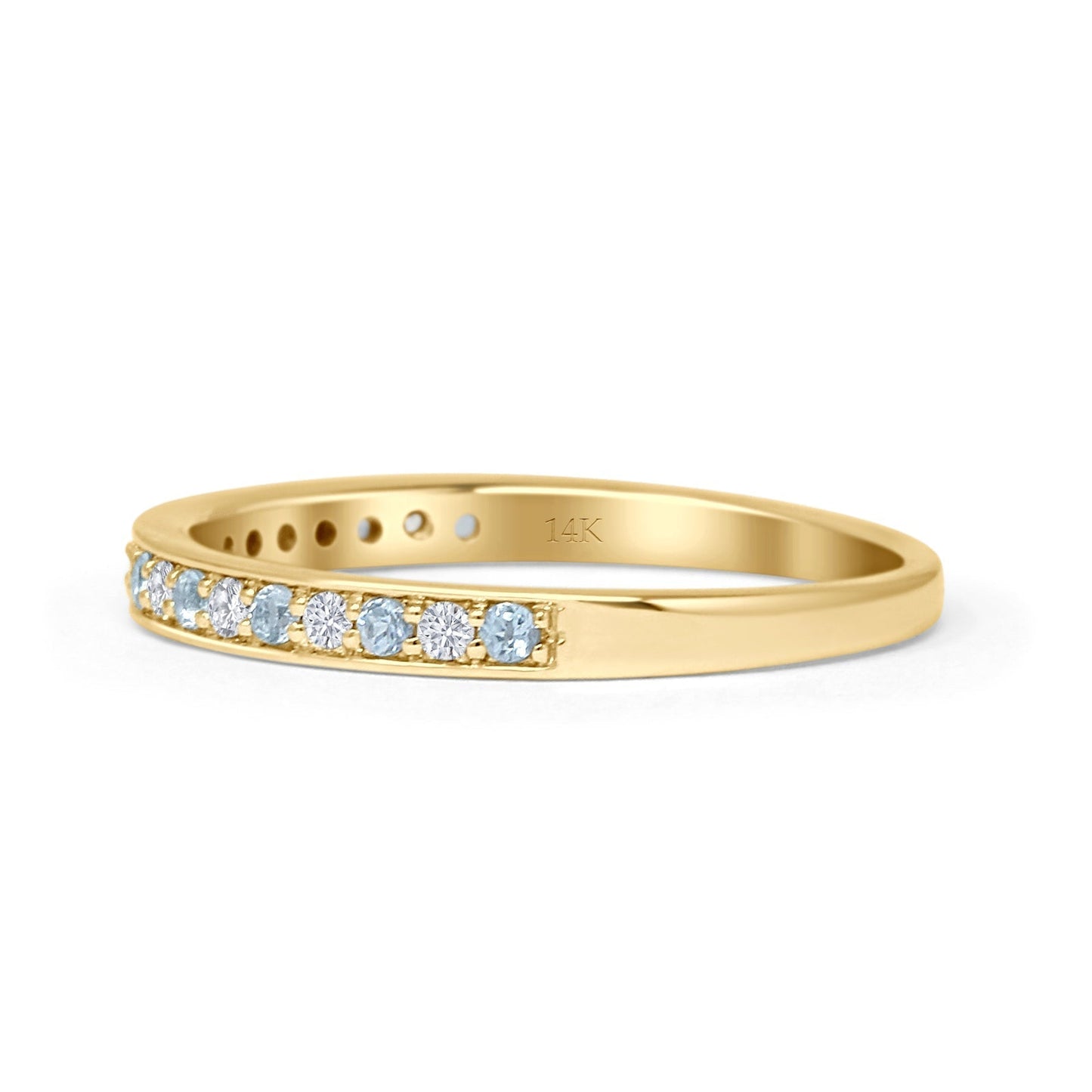 Half Eternity Band 0.12ct Natural Diamond Aquamarine 14K Yellow Gold Wholesale