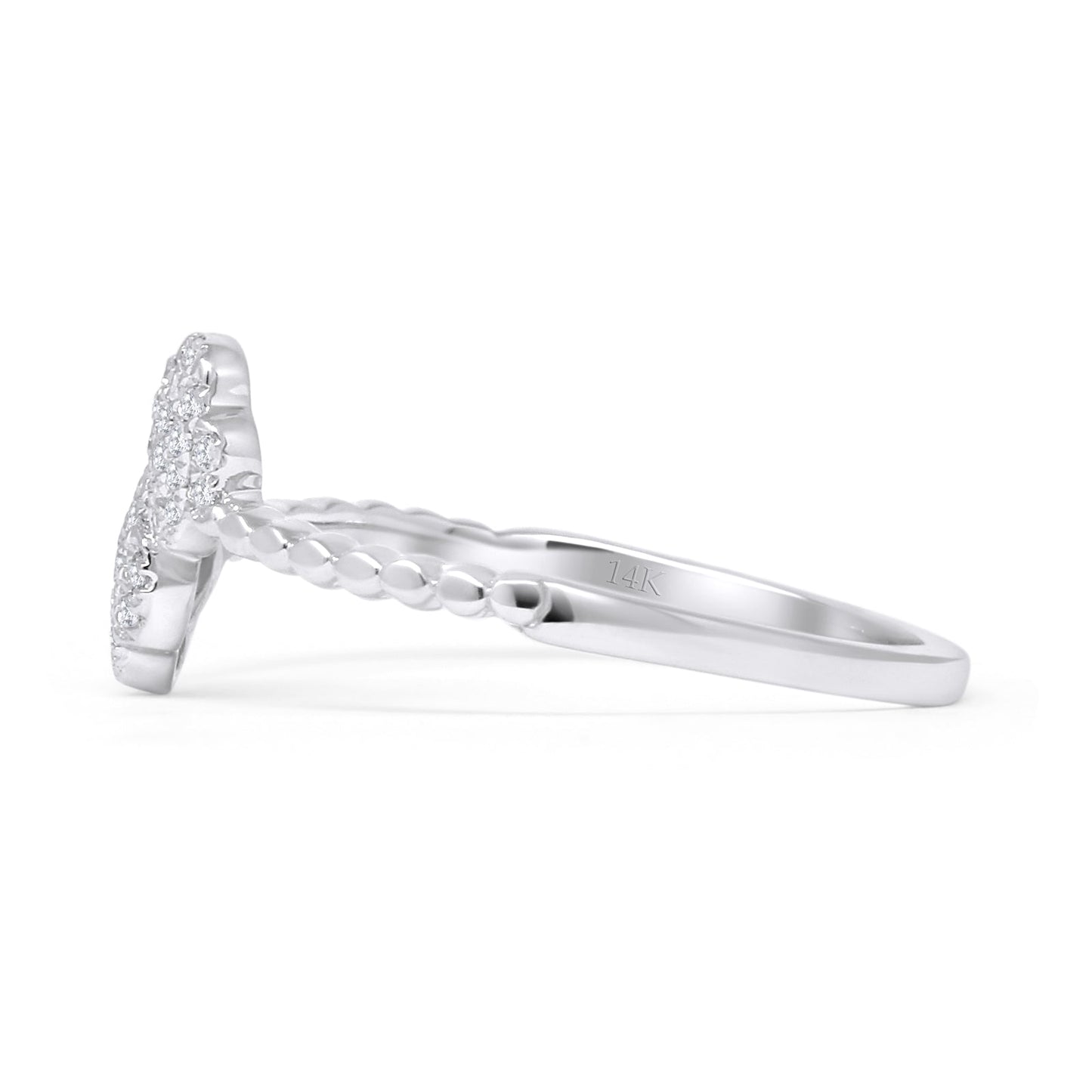 Clover Ring Natural Diamond Beaded  14K White Gold Wholesale