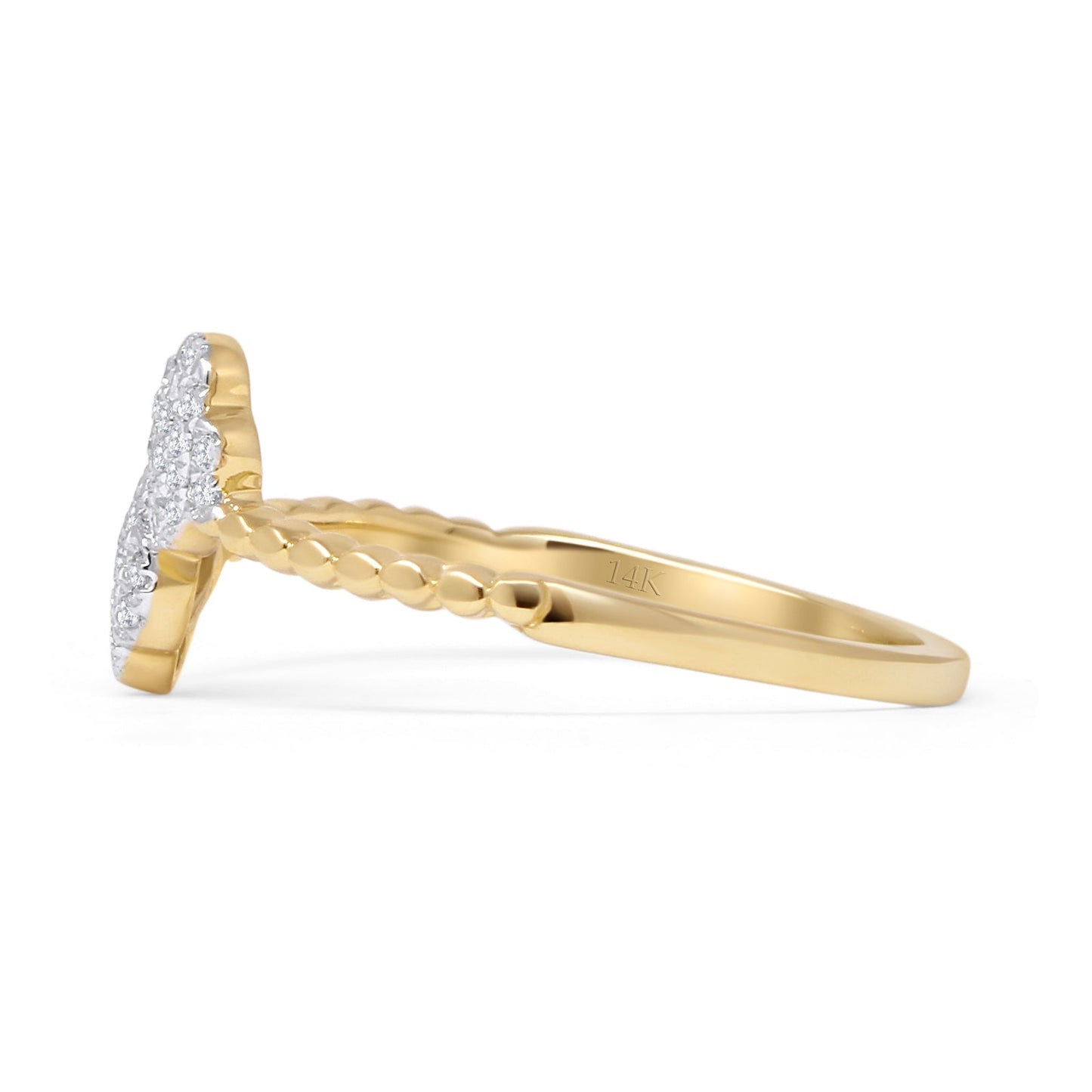 Clover Ring Natural Diamond Beaded 14K Yellow Gold Wholesale