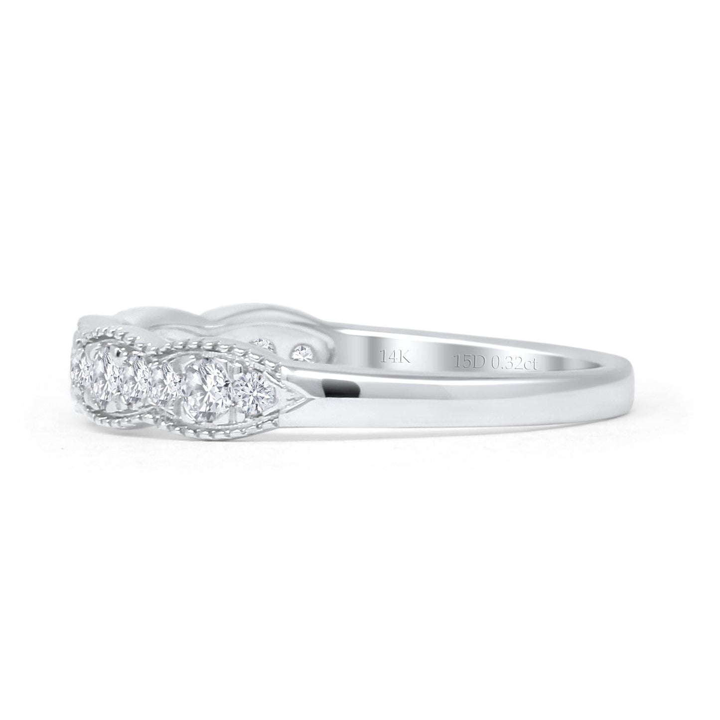 Scallop Edge Half Eternity 0.32ct Diamond Milgrain Wedding Band 14K White Gold Wholesale