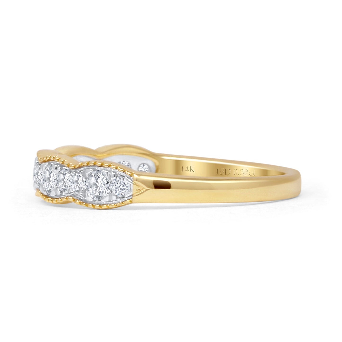 Scallop Edge Half Eternity 0.32ct Diamond Milgrain Wedding Band 14K Yellow Gold Wholesale