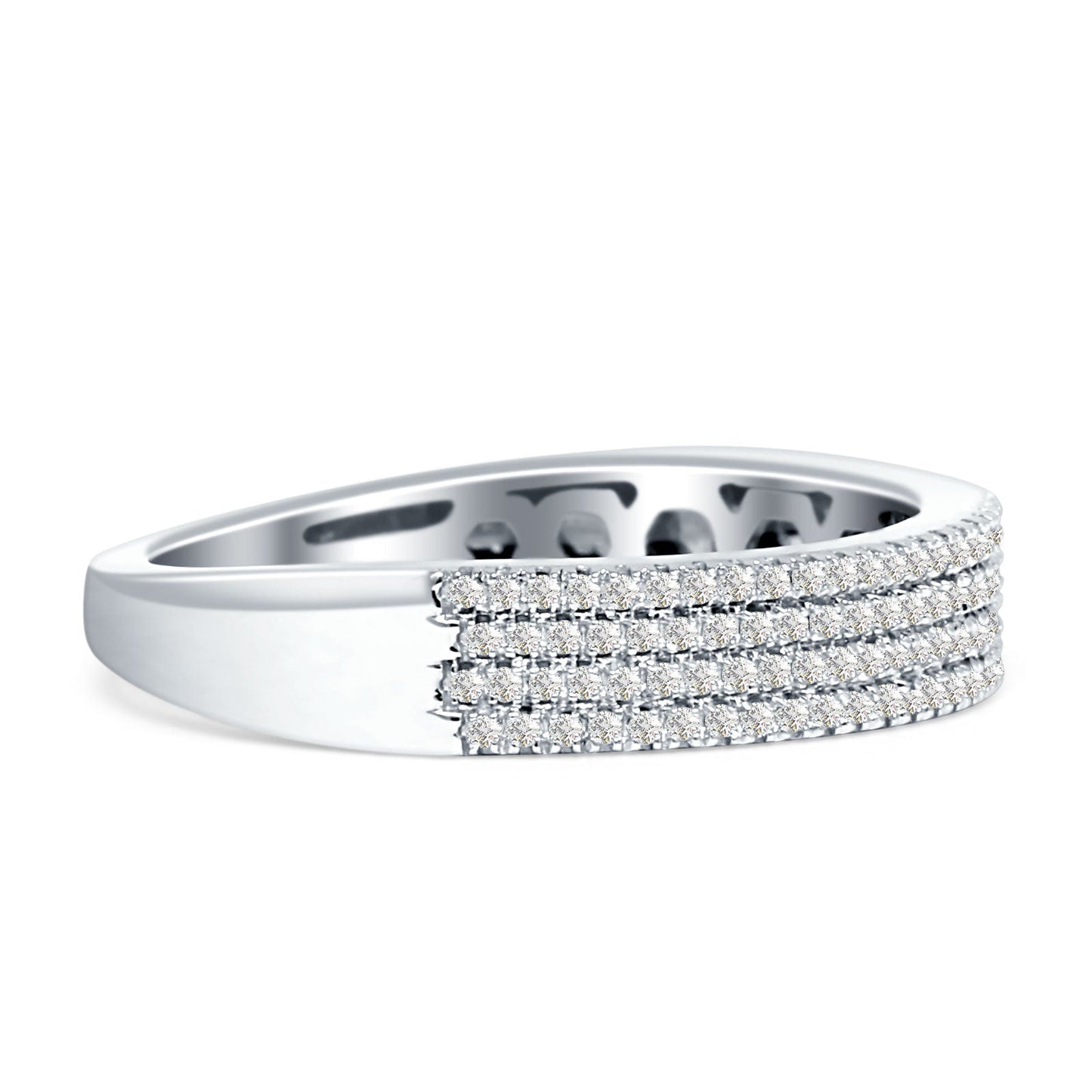 Diamond Stackable Ring Four Row Half Eternity 14K White Gold 0.25ct Wholesale