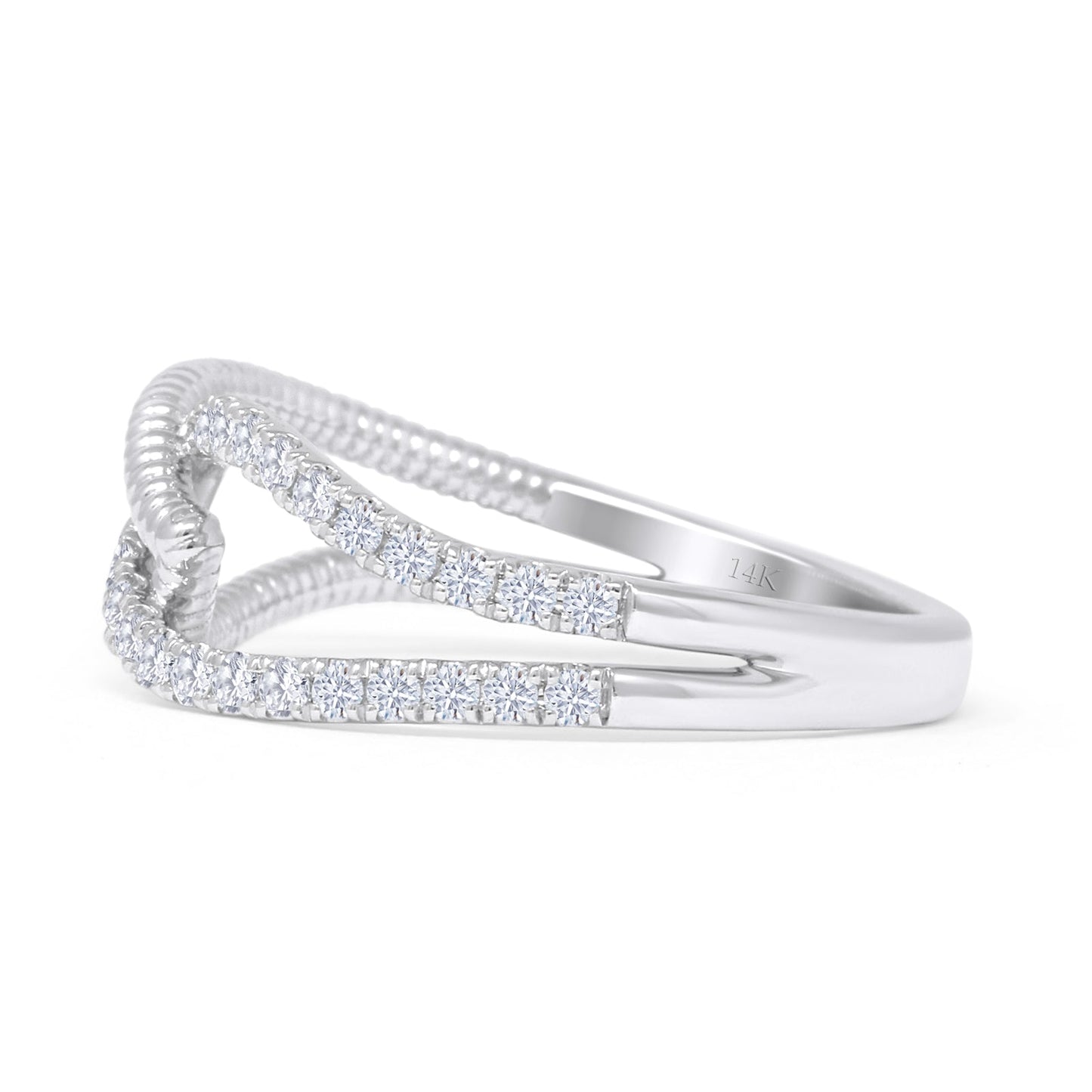 Interlocking Leaf Style Beaded Round Natural Diamond Ring 14K White Gold Wholesale