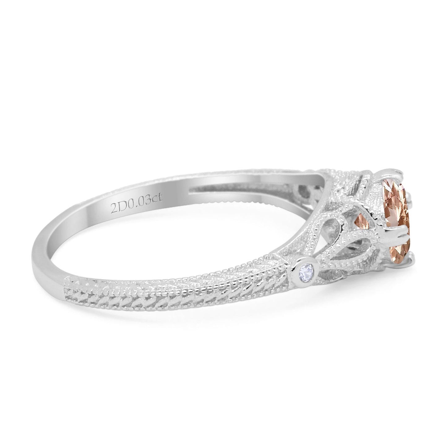 14K White Gold 0.87ct Vintage Design Solitaire Round 6mm G SI Natural Morganite Diamond Engagement Wedding Ring Size 6.5