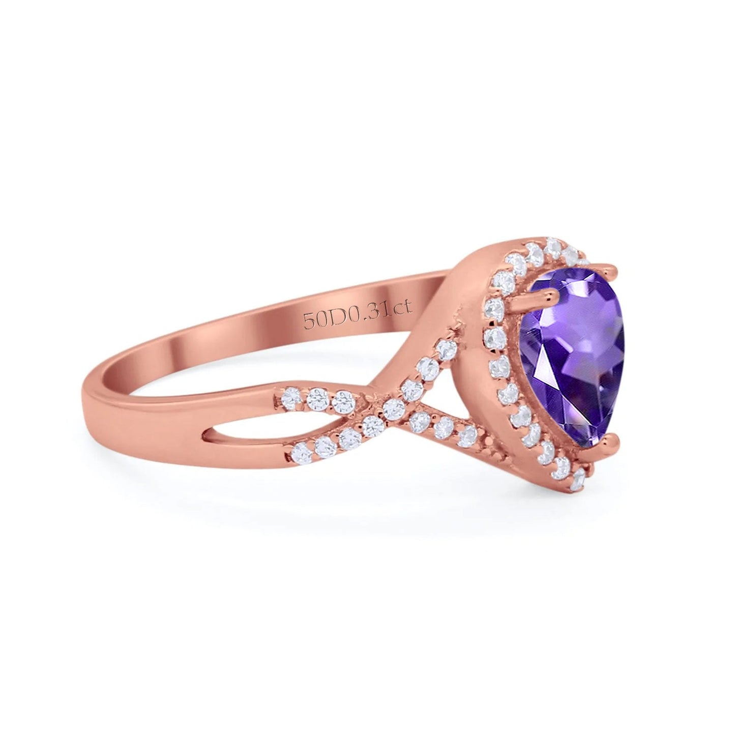 14K Rose Gold 1.56ct Teardrop Pear Infinity 11mm G SI Natural Amethyst Diamond Engagement Wedding Ring Size 6.5