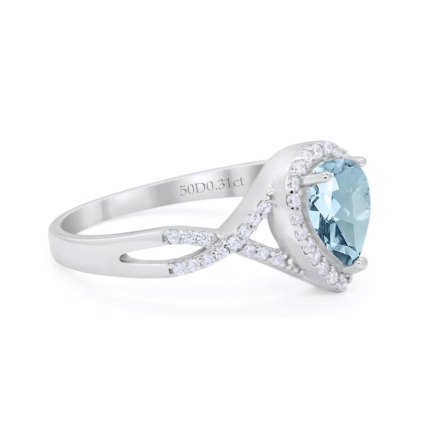 14K White Gold 1.56ct Teardrop Pear Infinity 11mm G SI Natural Aquamarine Diamond Engagement Wedding Ring Size 6.5