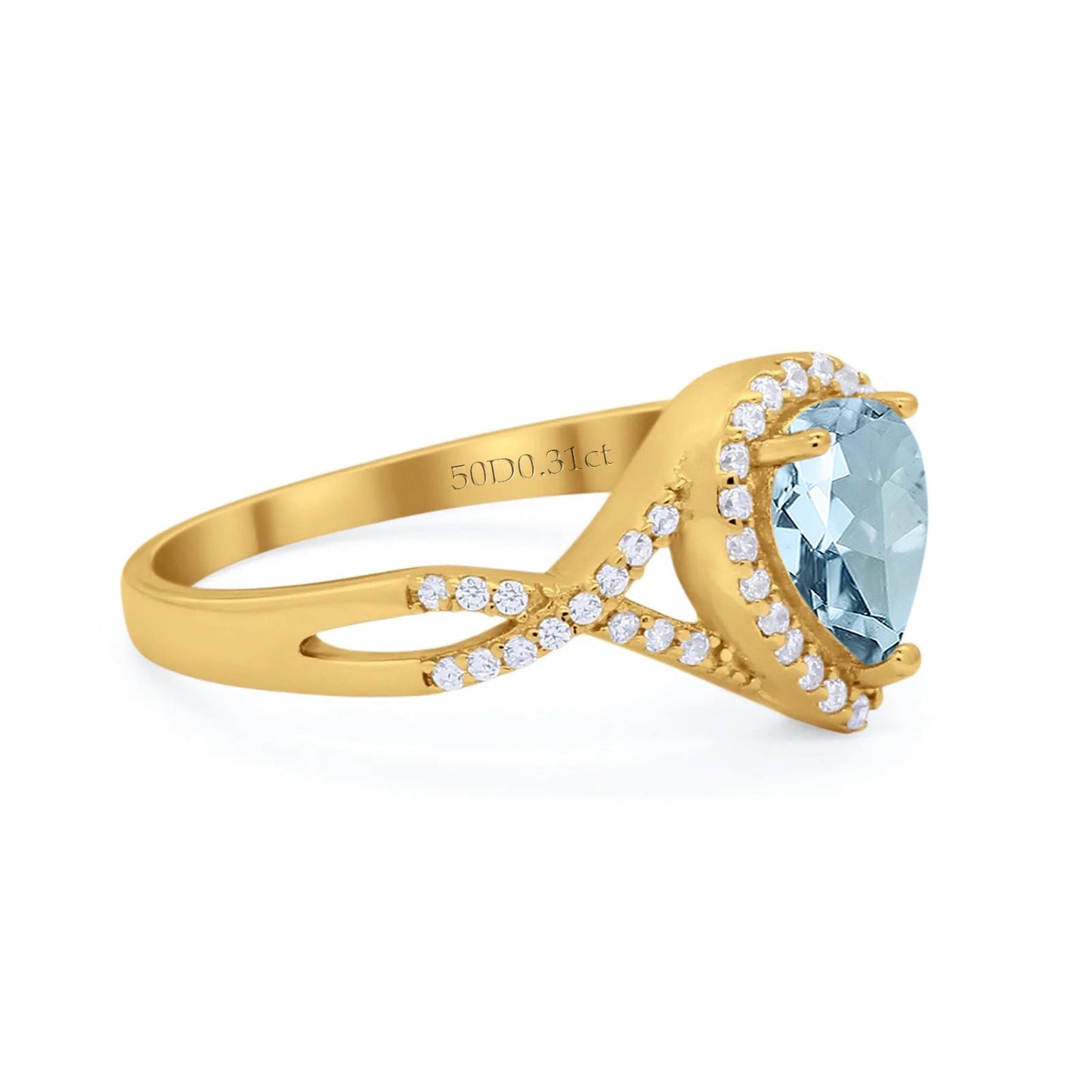 14K Yellow Gold 1.56ct Teardrop Pear Infinity 11mm G SI Natural Aquamarine Diamond Engagement Wedding Ring Size 6.5