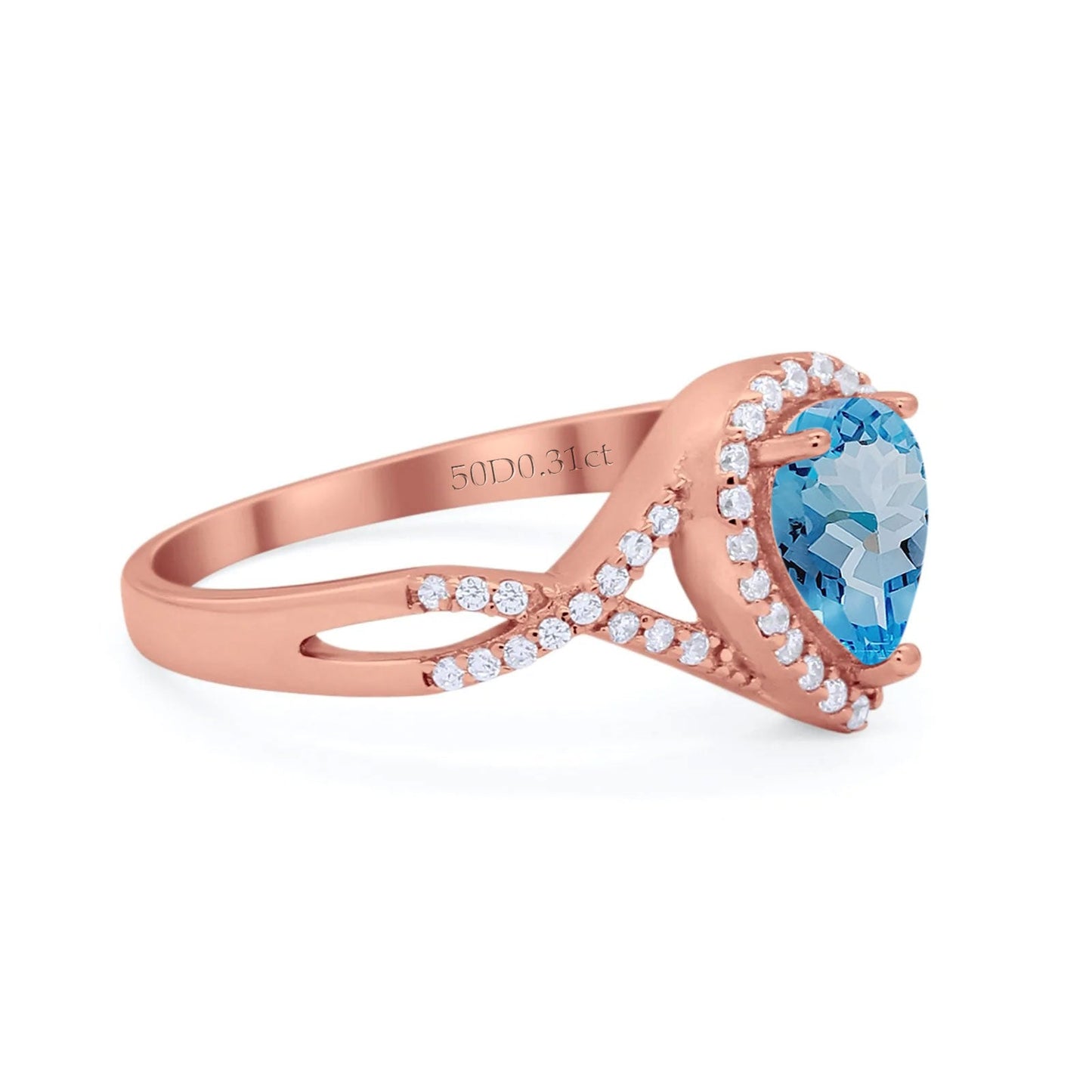 14K Rose Gold 1.56ct Teardrop Pear Infinity 11mm G SI Natural Blue Topaz Diamond Engagement Wedding Ring Size 6.5