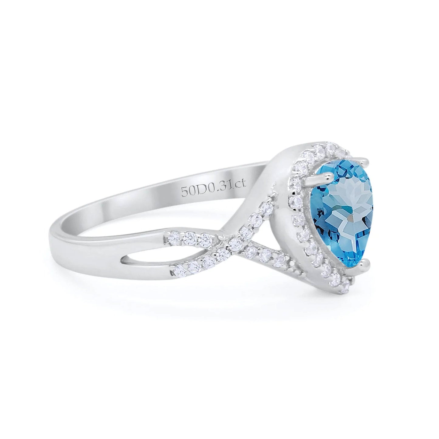 14K White Gold 1.56ct Teardrop Pear Infinity 11mm G SI Natural Blue Topaz Diamond Engagement Wedding Ring Size 6.5