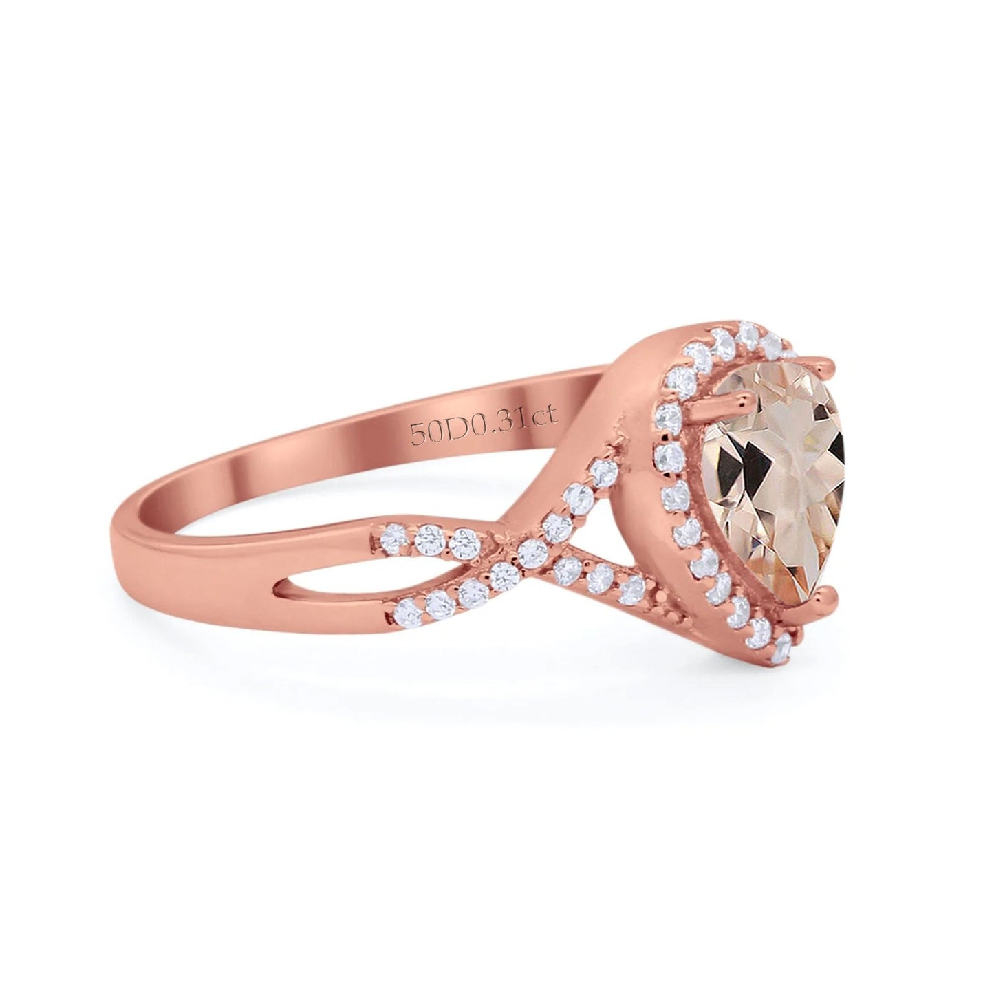 14K Rose Gold 1.56ct Teardrop Pear Infinity 11mm G SI Natural Morganite Diamond Engagement Wedding Ring Size 6.5