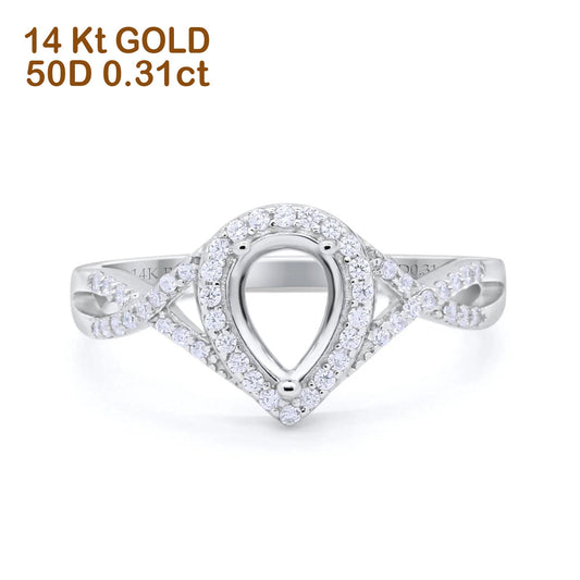 14K White Gold 0.31ct Teardrop Pear Infinity Round 11mm G SI Semi Mount Diamond Engagement Wedding Ring Size 6.5