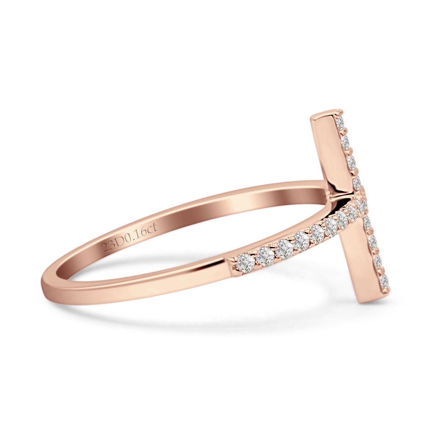 Half Eternity 12mm Cross Ring Round Natural Diamond 14K Rose Gold Wholesale