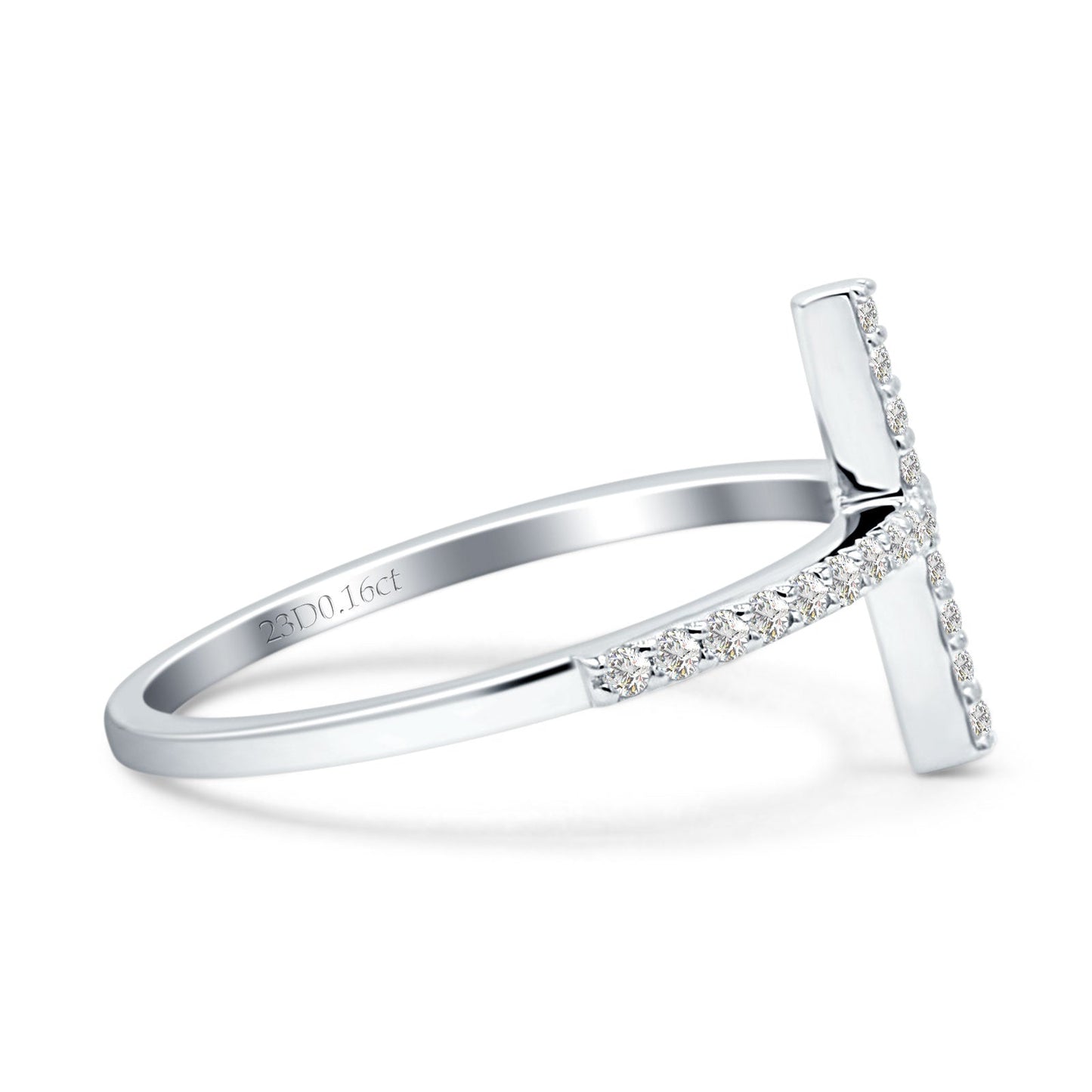 Half Eternity 12mm Cross Ring Round Natural Diamond 14K White Gold Wholesale