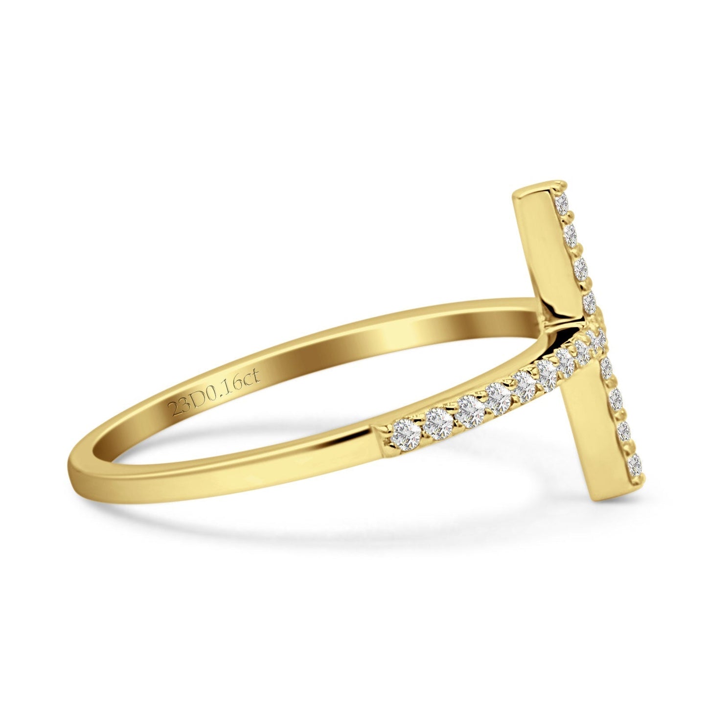 Half Eternity 12mm Cross Ring Round Natural Diamond 14K Yellow Gold Wholesale