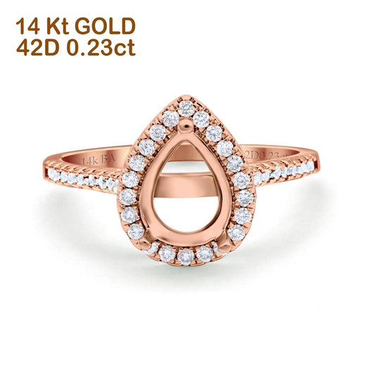 14K Rose Gold 0.23ct Teardrop Pear 8mmx6mm G SI Semi Mount Diamond Engagement Wedding Ring Size 6.5