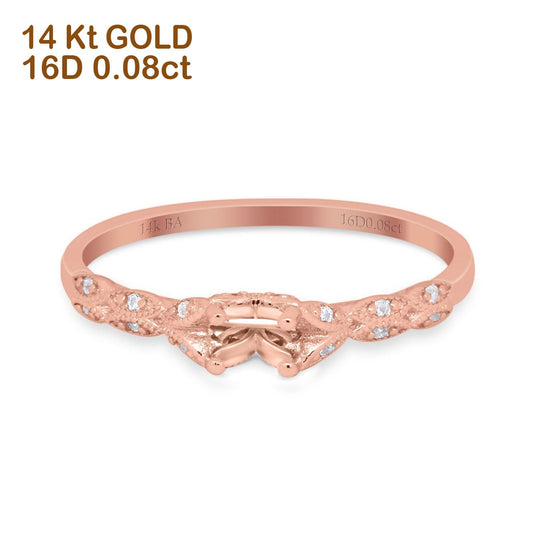 14K Rose Gold 0.08ct Round Petite Dainty Art Deco 4mm G SI Semi Mount Diamond Engagement Wedding Ring