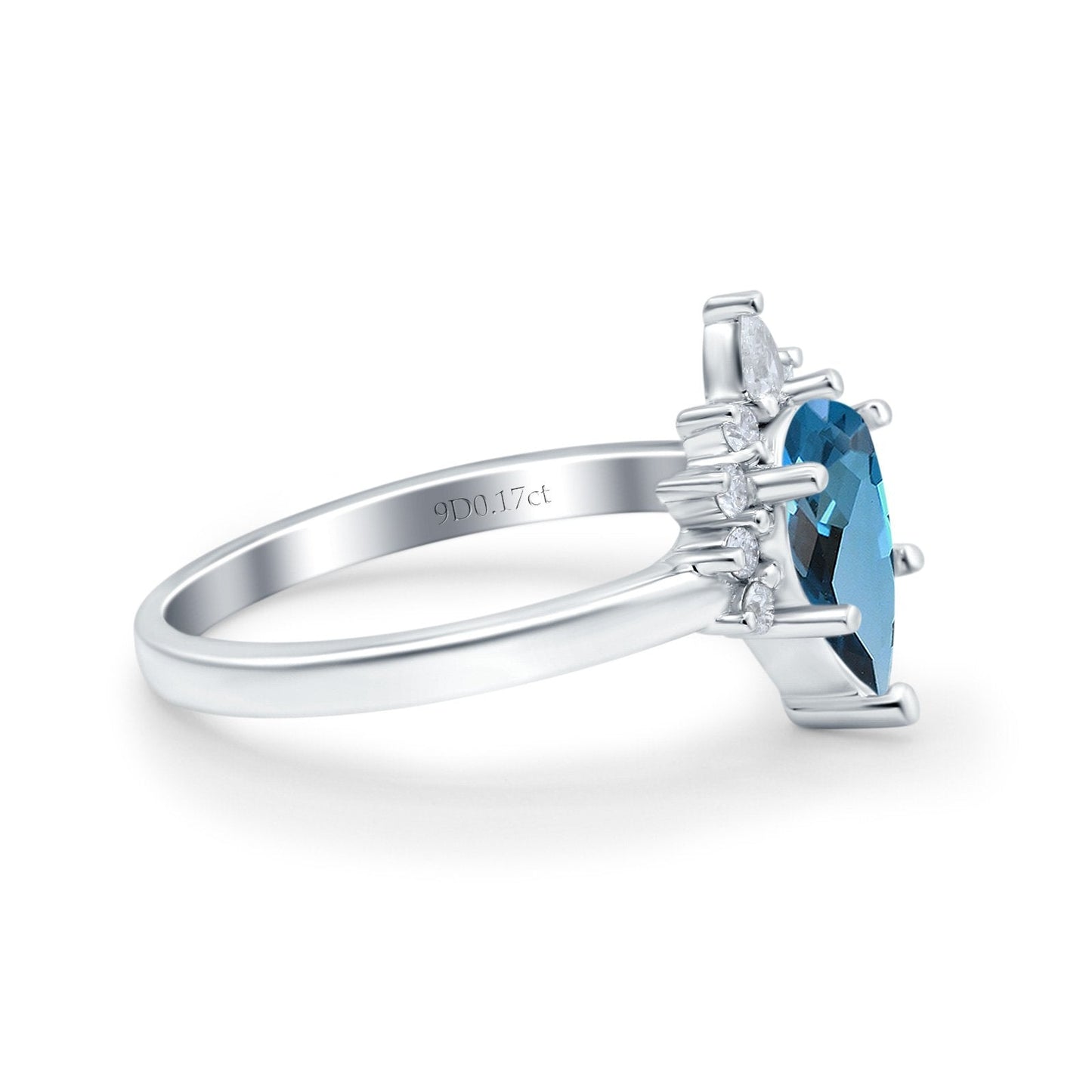 14K White Gold 1.5ct Teardrop Art Deco Pear 9mmx6mm G SI London Blue Topaz Diamond Engagement Wedding Ring Size 6.5