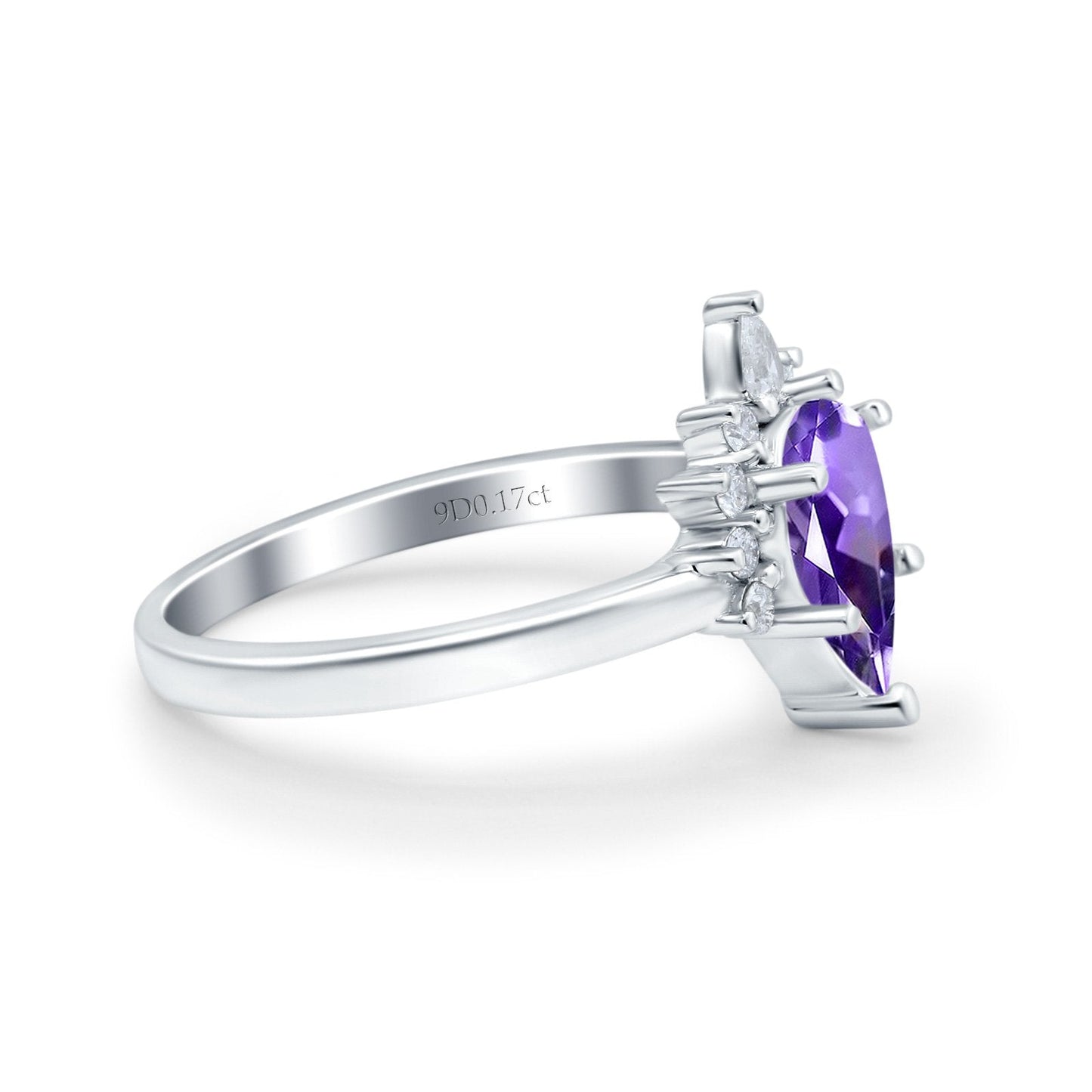 14K White Gold 1.5ct Teardrop Art Deco Pear 9mmx6mm G SI Natural Amethyst Diamond Engagement Wedding Ring Size 6.5