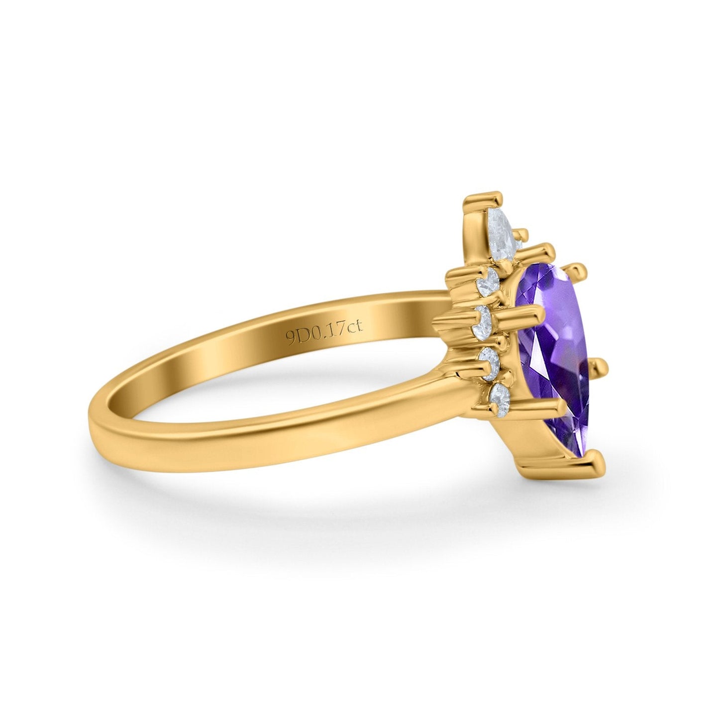 14K Yellow Gold 1.5ct Teardrop Art Deco Pear 9mmx6mm G SI Natural Amethyst Diamond Engagement Wedding Ring Size 6.5