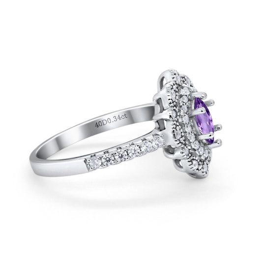 14K 0.54ct White Gold Natural Amethyst G SI Diamond Engagement Ring Size 6.5