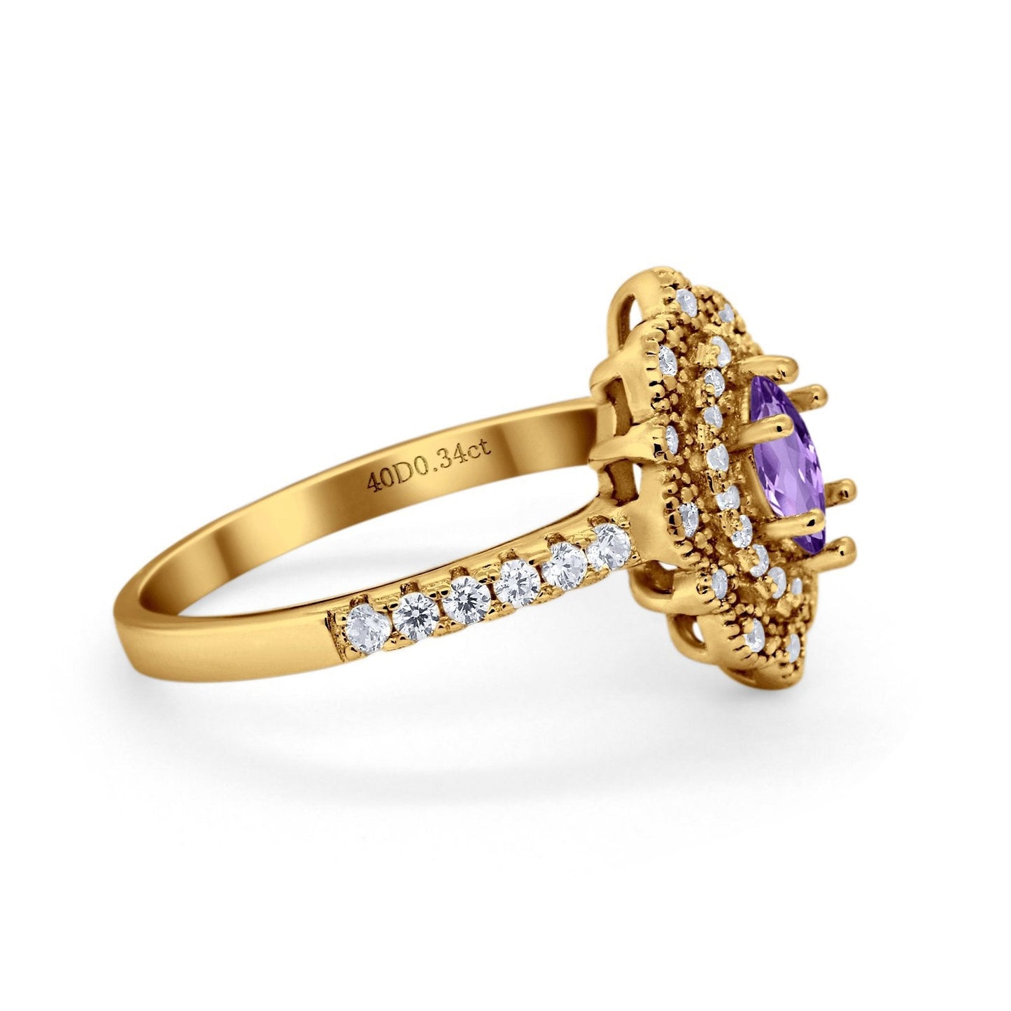 14K 0.54ct Yellow Gold Natural Amethyst G SI Diamond Engagement Ring Size 6.5