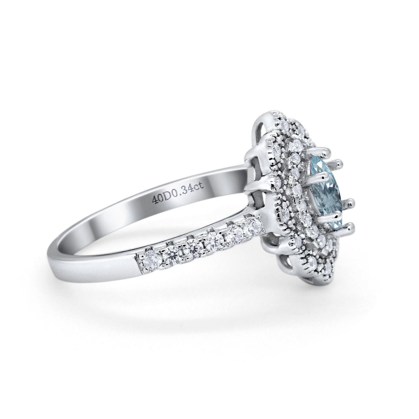 14K 0.54ct White Gold Natural Aquamarine G SI Diamond Engagement Ring Size 6.5