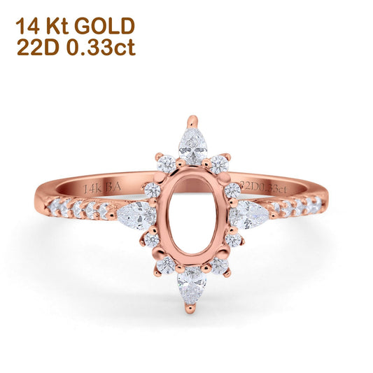 14K Rose Gold 0.33ct Vintage Oval 8mmx6mm G SI Semi Mount Diamond Engagement Wedding Ring