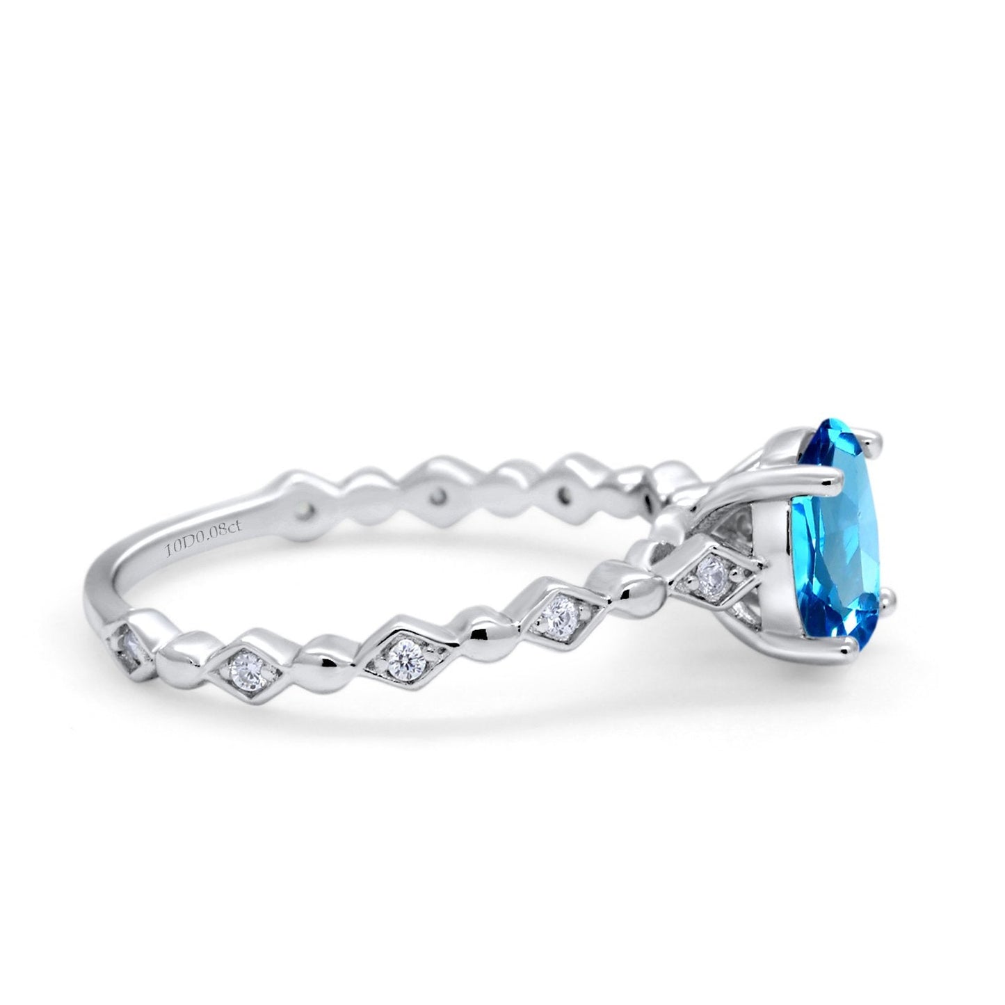 Bague de fiançailles en or blanc 14 carats avec topaze bleue suisse ovale naturelle de 1,29 ct et diamant G SI, taille 6,5