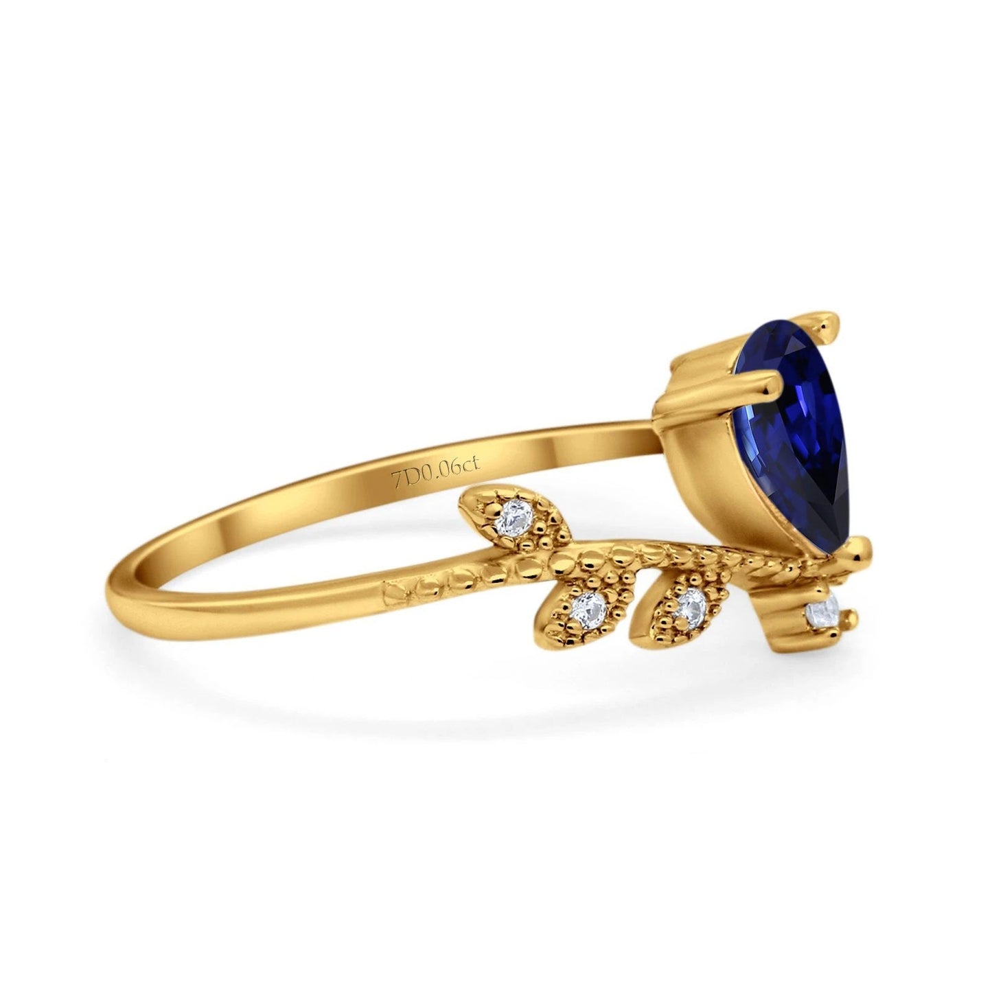 Bague de fiançailles en or jaune 14 carats avec saphir bleu nano en forme de poire de 0,77 ct et diamant G SI, taille 6,5