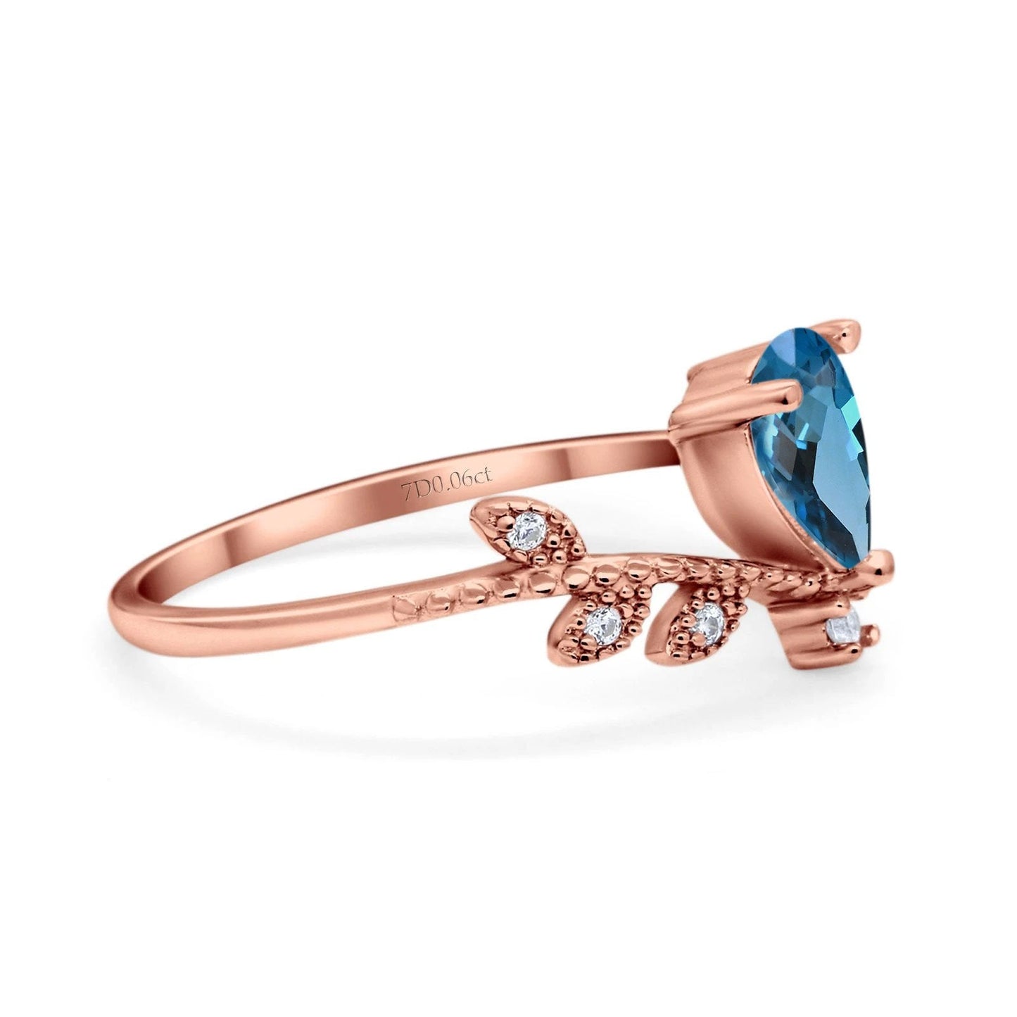 14K Rose Gold Pear London Blue Topaz 0.77ct G SI Diamond Engagement Ring Size 6.5