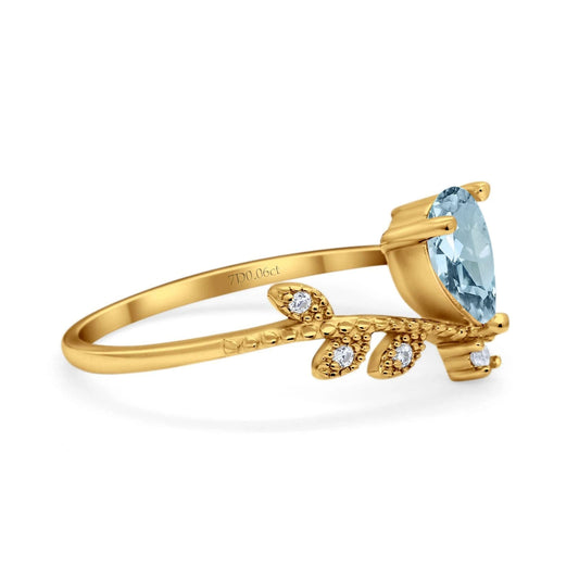 14K Yellow Gold Pear Natural Aquamarine 0.77ct G SI Diamond Engagement Ring Size 6.5